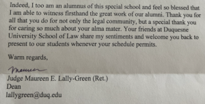 Dean's letter, written to dog bite lawyer, for speaking on Pennsylvania law at law school 