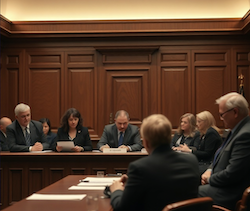 Persons in court sitting on a jury to evaluate evidence 