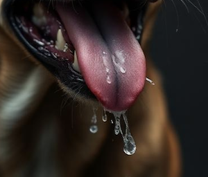 A dog's mouth with saliva possibly containing disease, making the victim get painful Post-Exposure Prophylaxis (PEP) shots if not timely advised of the status of vaccination